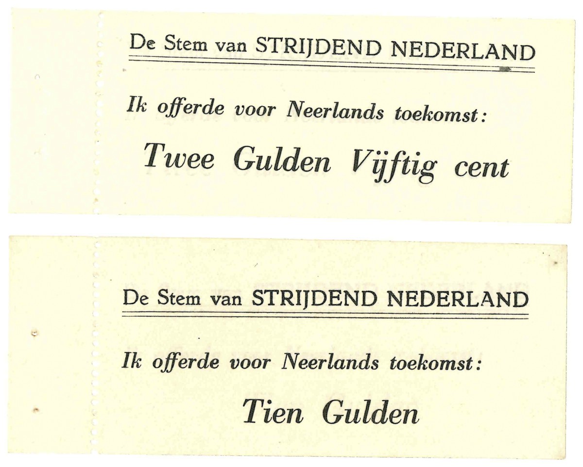 Nederland. 2½ en 10 gulden. Waardebon. Type 1940-1944. Type Strijdend Nederland. - Zeer Fraai.
