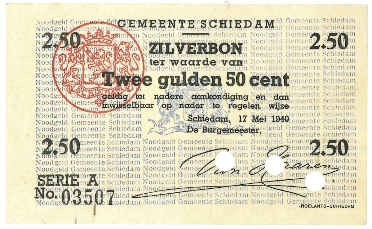 Nederland. 2½ gulden. Zilverbon. Type 1940. Type Schiedam. - Prachtig +.