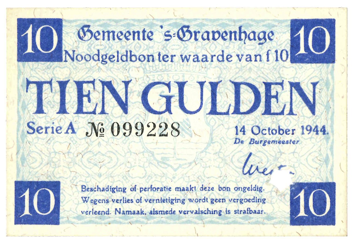 Nederland. 10 gulden. Noodgeld. Type 1944. Type 's Gravenhage. - UNC.