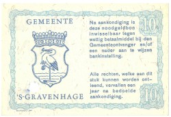 Nederland. 10 gulden. Noodgeld. Type 1944. Type 's Gravenhage. - UNC.