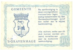 Nederland. 10 gulden. Noodgeld. Type 1944. Type 's Gravenhage. - UNC.