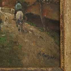 Naar Jacob Maris, 20e eeuw. Landschap met man op paard bij molen.