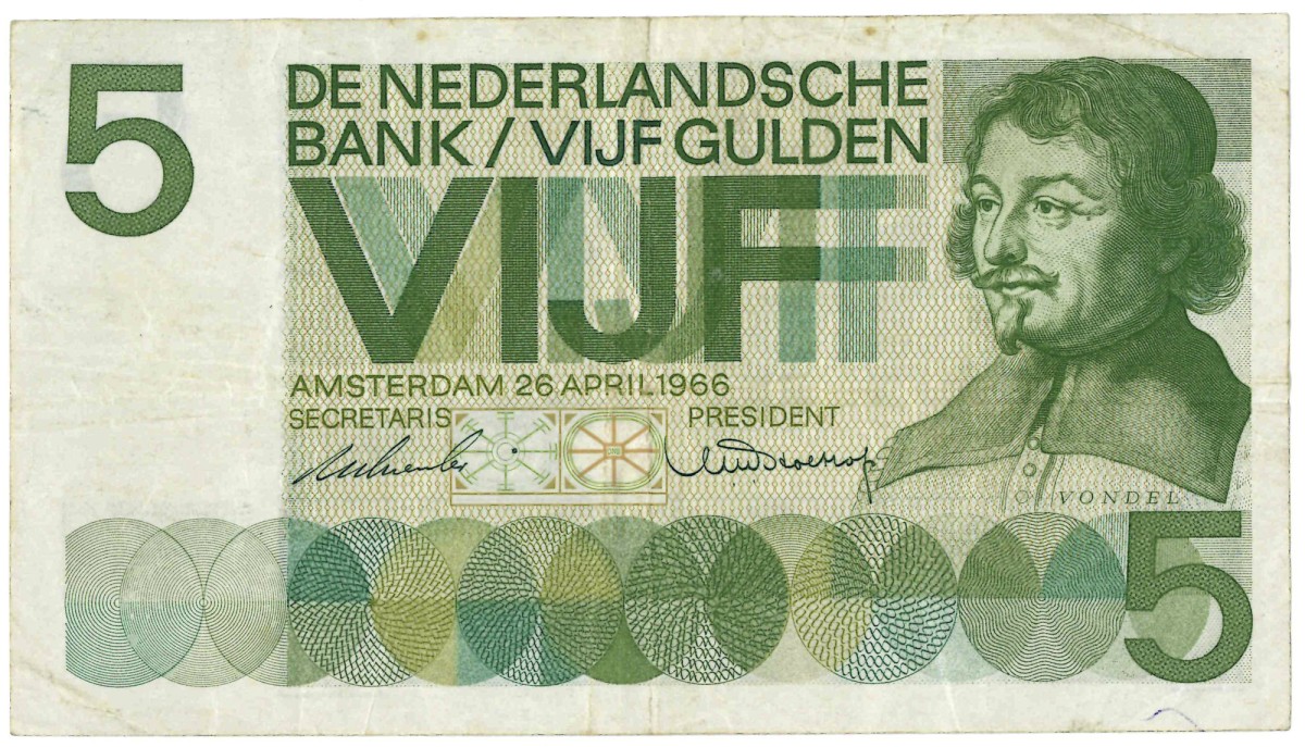 Nederland. 5 gulden. Bankbiljet. Type 1966. Type Vondel I. - Zeer Fraai -.