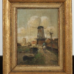 Naar Jacob Maris, 20e eeuw. Landschap met man op paard bij molen.