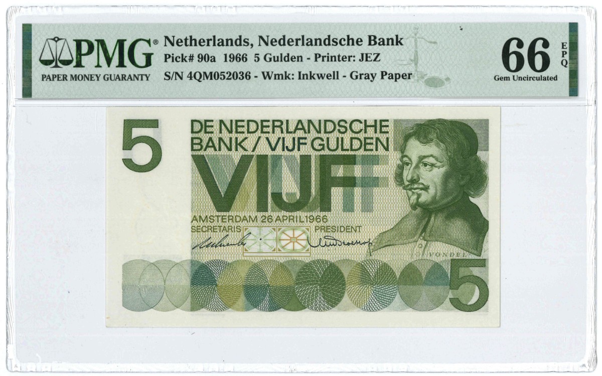 Nederland. 5 gulden. Bankbiljet. Type 1966. Type Vondel I. - UNC.