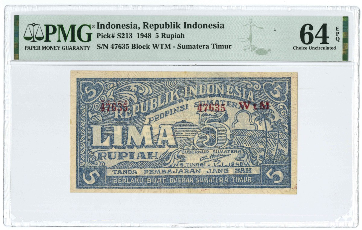 Indonesia. 5 rupiah. Banknote. Type 1948. - UNC.