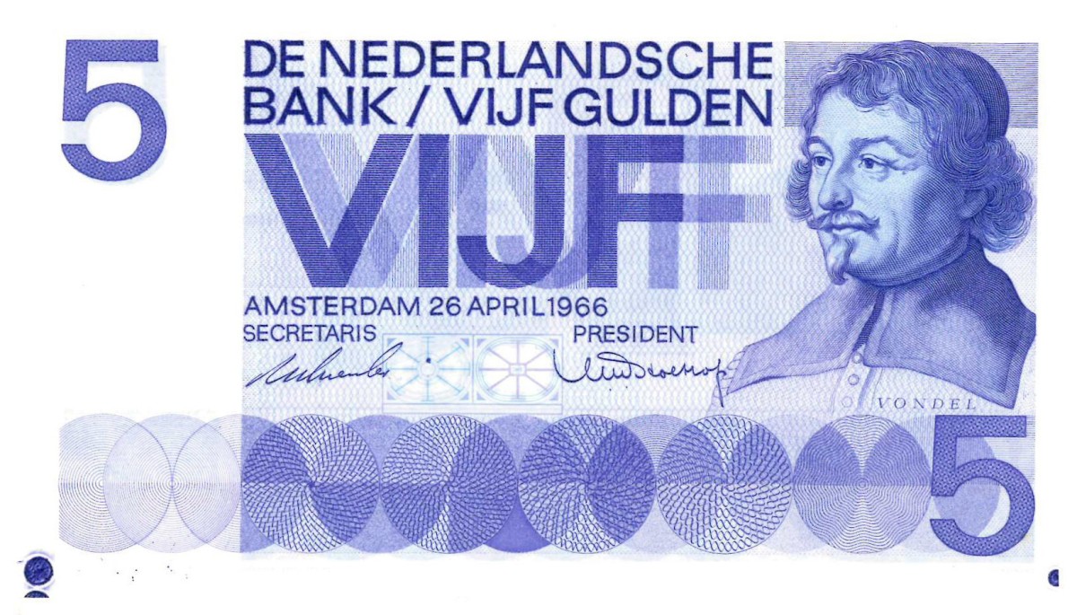 Nederland. 5 gulden. Proefdruk. Type 1966. Type Vondel I. - UNC.