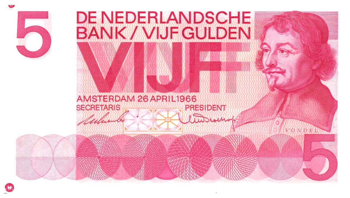 Nederland. 5 gulden. Proefdruk. Type 1966. Type Vondel I. - UNC.