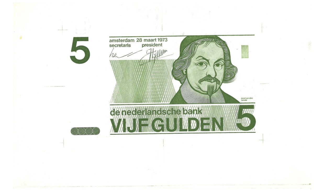 Nederland. 5 gulden. Proefdruk. Type 1973. Type Vondel II. - UNC.