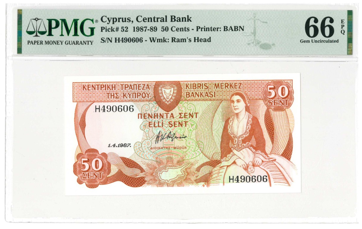 No reserve - Cyprus. 50 cents. Banknote. Type 1987-1989. - UNC.