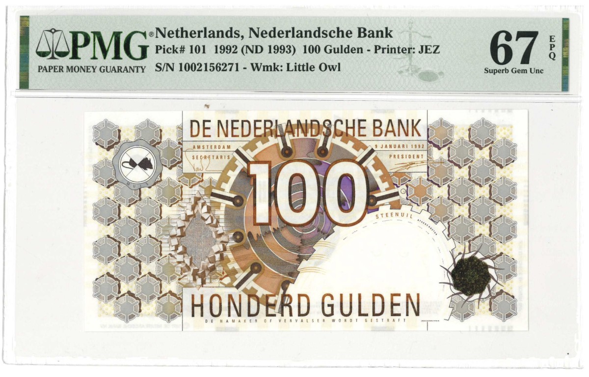 Nederland. 100 gulden. Bankbiljet. Type 1992. Type Steenuil. - UNC.