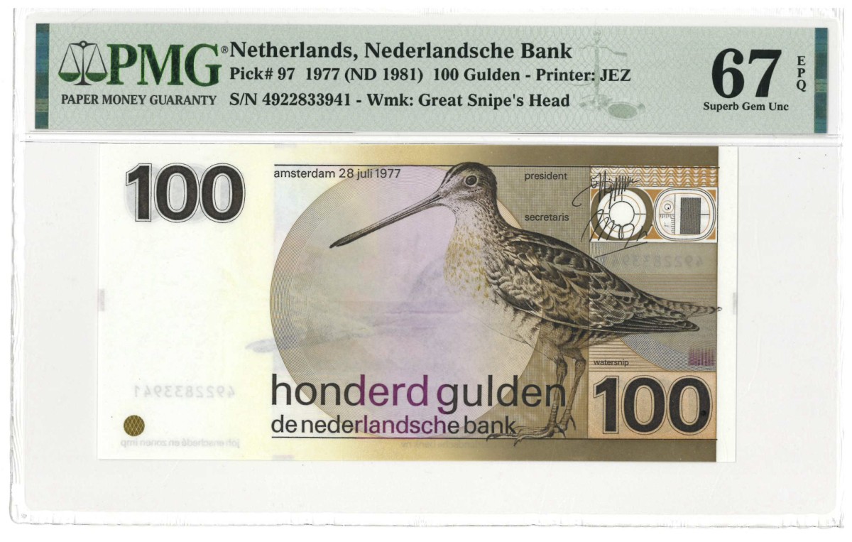 Nederland. 100 gulden. Bankbiljet. Type 1977. Type Snip. - UNC.