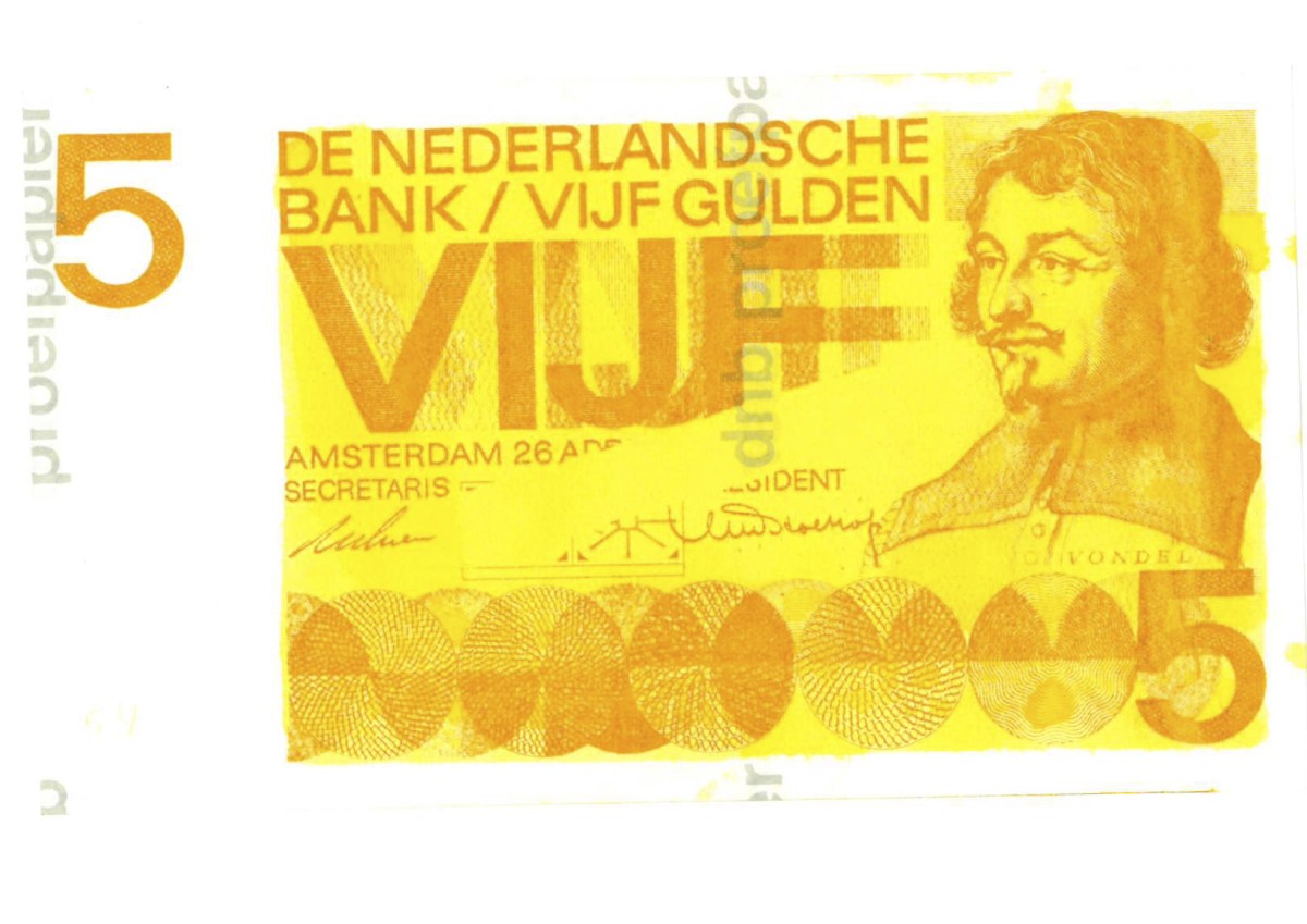 Nederland. 5 gulden. Proefdruk. Type 1966. Type Vondel I. - UNC.