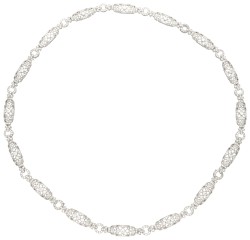 Art deco platina multifunctioneel sautoir / armbanden set bezet met ca. 13.80 ct. diamant en een onyx pampel hanger.