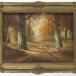 Hollandse School, 20e eeuw, een straatje in een stad; een bos laan in de herfst (2x).