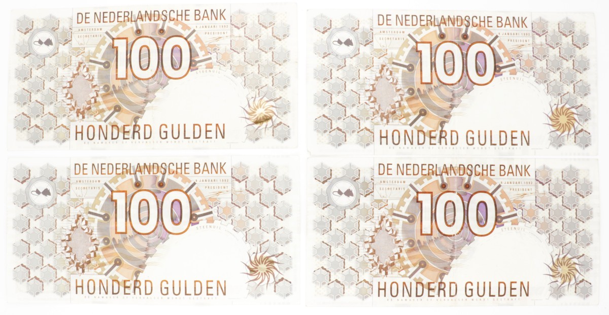 Nederland. 10x 100 gulden. Bankbiljet. Type 1992. Type Steenuil. - Zeer Fraai.