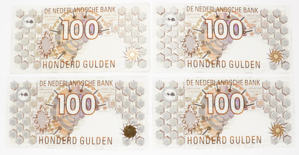 Nederland. 10x 100 gulden. Bankbiljet. Type 1992. Type Steenuil. - Zeer Fraai.