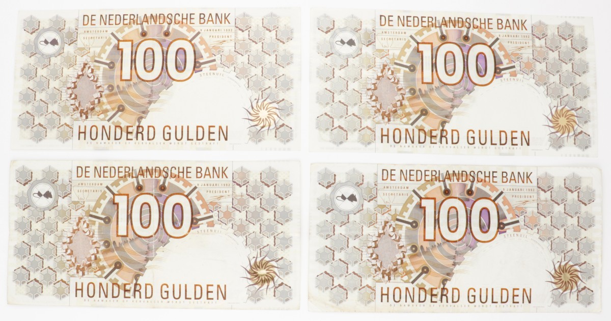 Nederland. 10x 100 gulden. Bankbiljet. Type 1992. Type Steenuil. - Zeer Fraai.