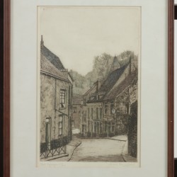 Een ets van Nijmegen en een litho naar Daumier. (2x)
