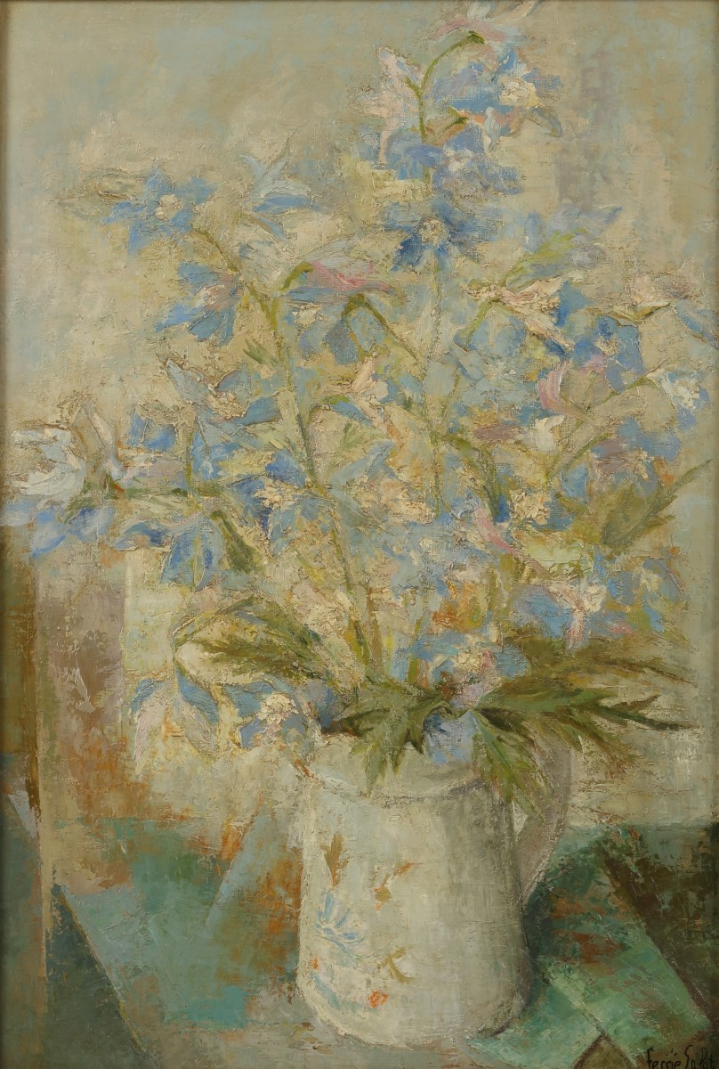 Ferrie Salat (?), 20e eeuw. Een stilleven van bloemen in een kan.