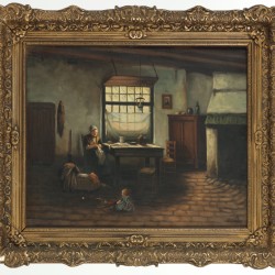 Hollandse School, 20e eeuw. Een Hollands interieur. Daarbij een beukenlaan, 20e eeuw.