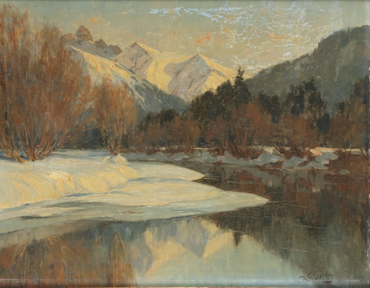 Robert Franz Curry (Boston 1872 - 1945 Riederau am Ammersee, Dui.), Een berglandschap in winter.