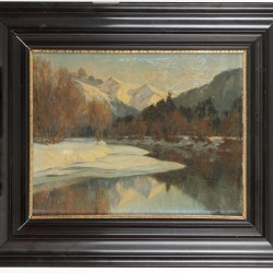 Robert Franz Curry (Boston 1872 - 1945 Riederau am Ammersee, Dui.), Een berglandschap in winter.