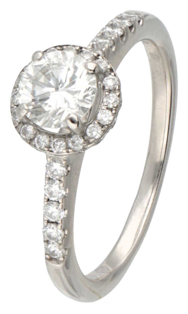 18K Witgouden 'halo' ring bezet met ca. 0.67 ct. diamant.