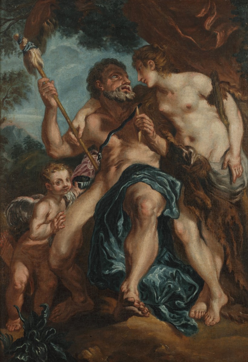 Antwerpse School, 17e eeuw, Mythologische voorstelling, mogelijk Clymenus en Harpalyce of Vulcanus en Venus.