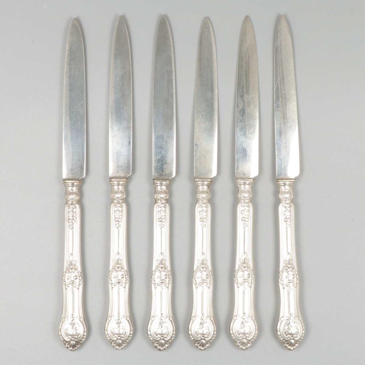 6-delige set fruitmessen zilver.