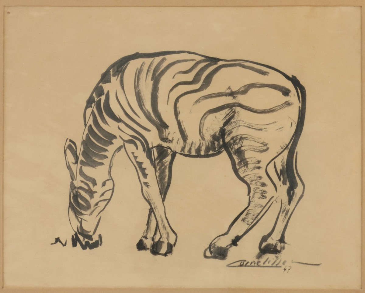 Toegeschreven aan Corneille (Guilaume van Beverloo)( Liège, Belgium 1922 - 2010, Auvers-sur-Oise, France), Een Zebra.