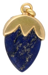 Vintage 14K geelgouden hanger van een lapis lazuli aardbei met diamant.