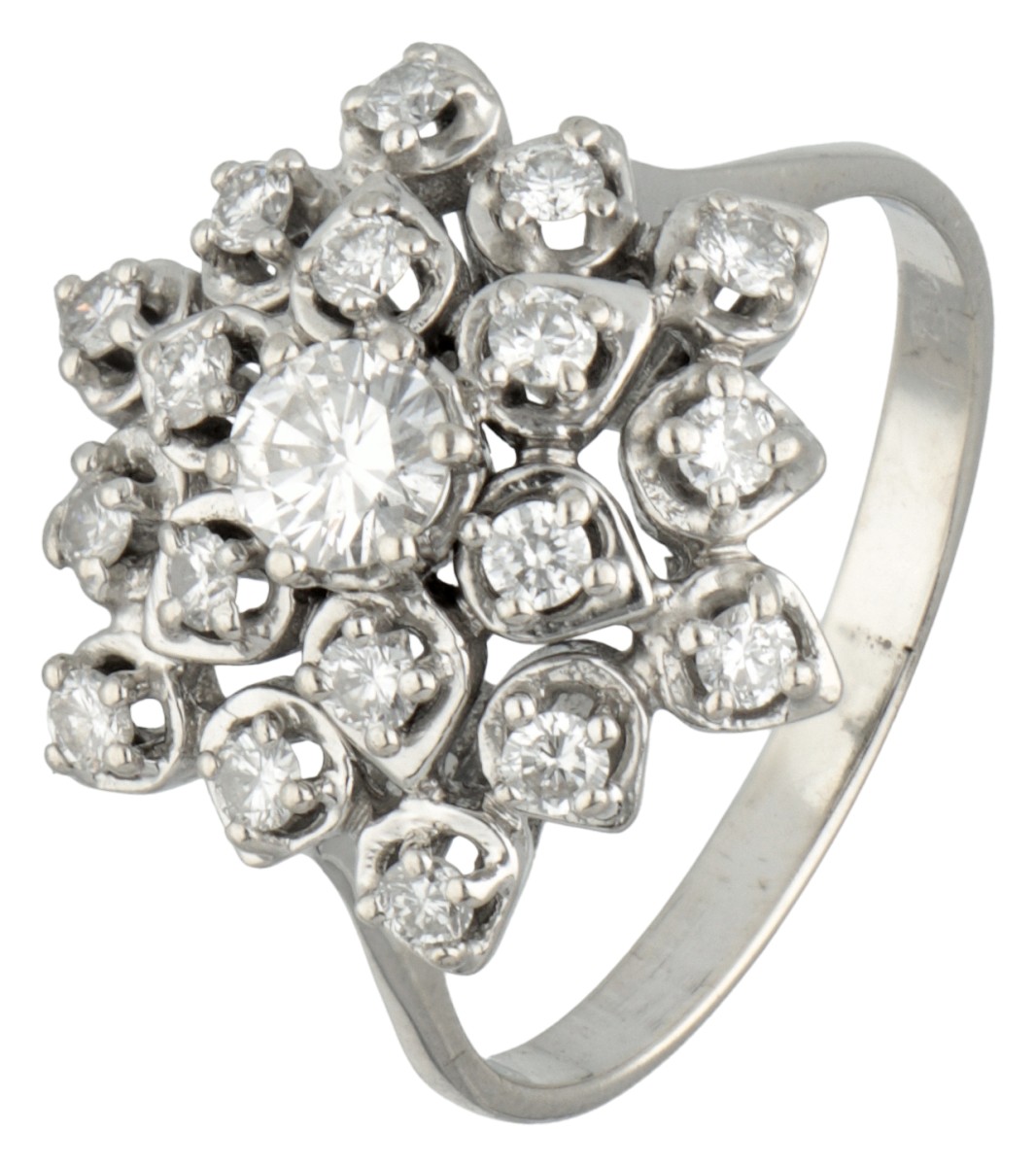 18K Witgouden entourage ring bezet met ca. 0.94 ct. diamant.