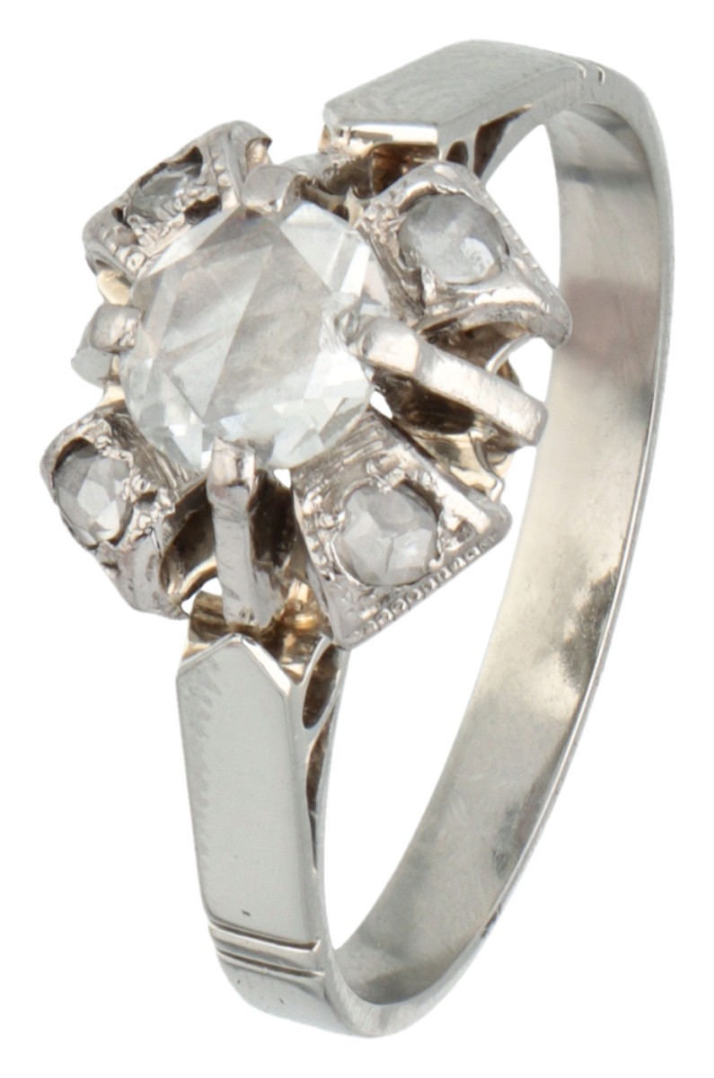 18K Witgouden / palladium ring bezet met roos geslepen diamanten.