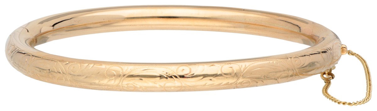 14K Geelgouden gegraveerde bangle armband.