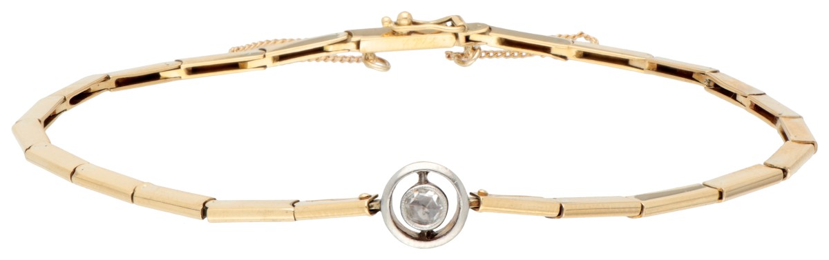 No reserve - 14K Geelgouden schakelarmband met roos geslepen diamant.