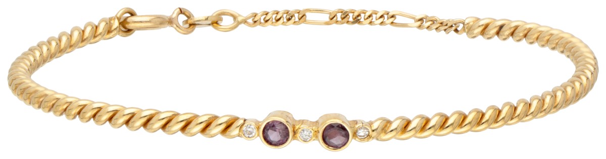18K Geelgouden demi-torc armband bezet met toermalijn en diamant.