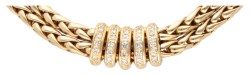 18K Geelgouden dubbel vossenstaart collier met diamant.