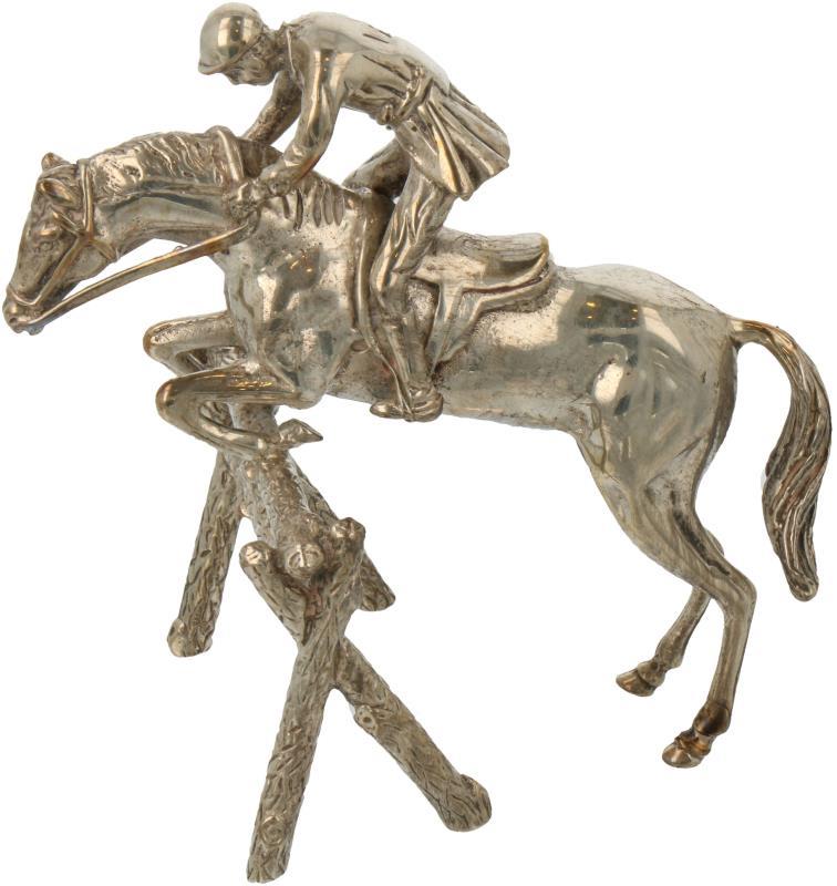 Miniatuur jockey met paard zilver.