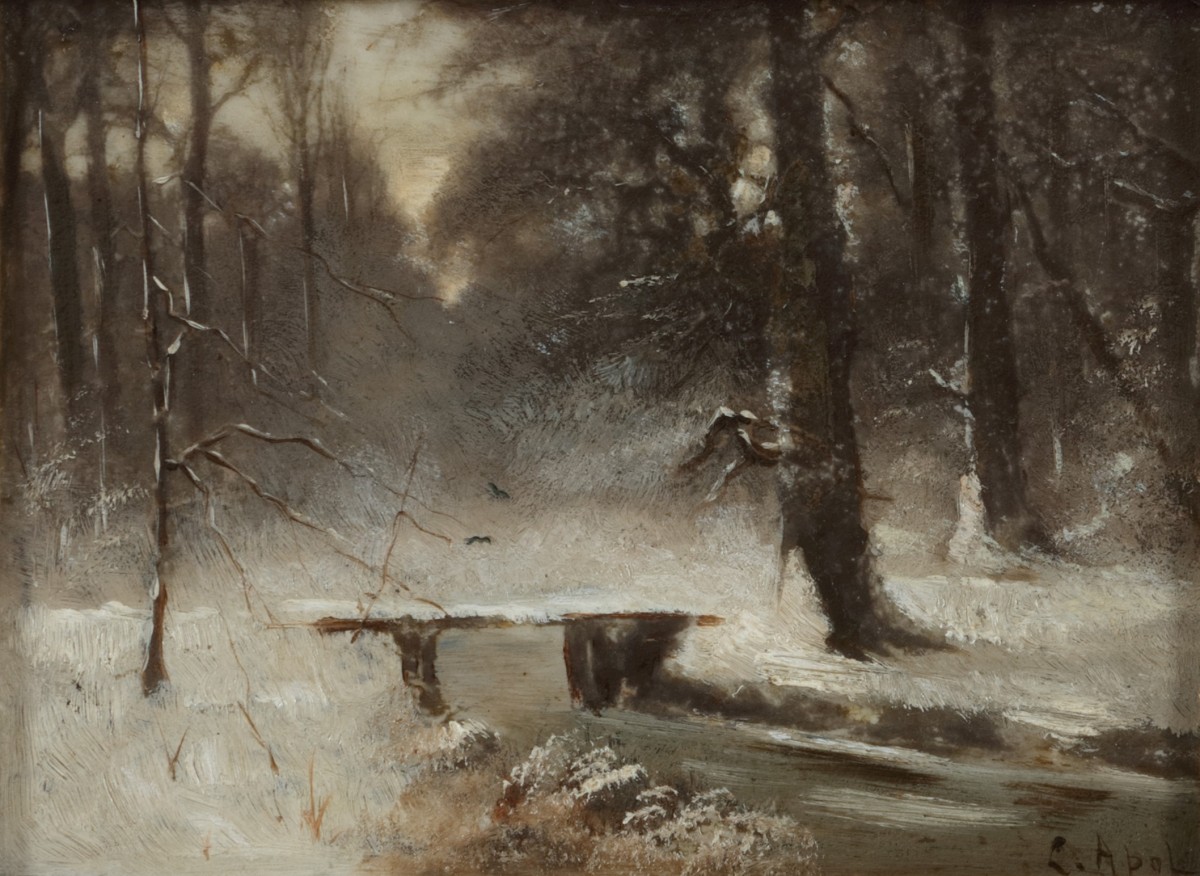 Hollandse School, 20e eeuw. Een boslandschap in winter.