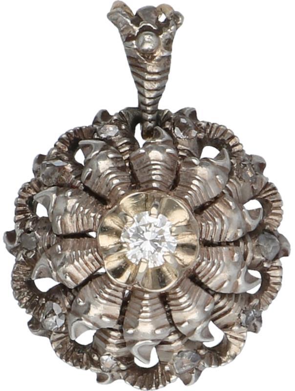 Antieke hanger goud/zilver, met ca. 0.40 ct. diamant - 14 kt.