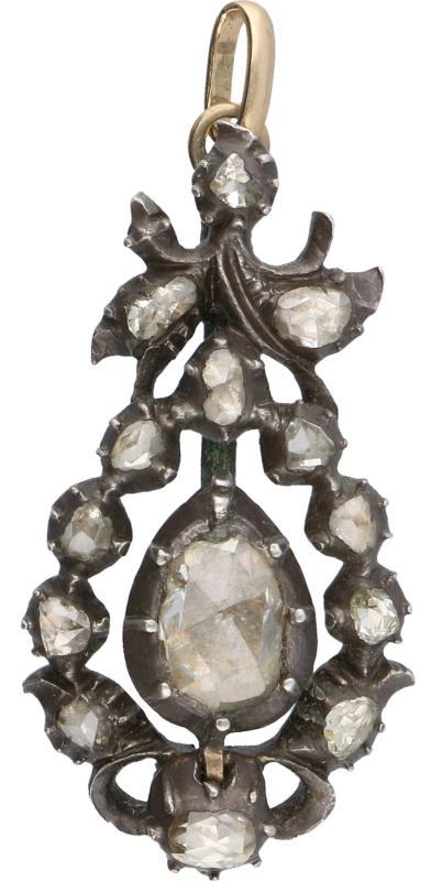 Antiek hanger goud/zilver, met ca. 1.10 ct. diamant - 925/1000 en BWG.