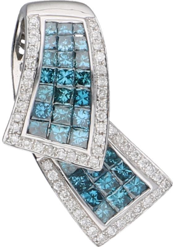 Hanger witgoud, met ca. 1.595 ct. witte en blauwe diamant - 14 kt.