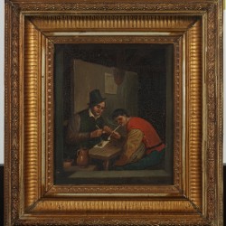 Hollandse School, 1e kwart 20e eeuw. Pijprokers in een herberg interieur
