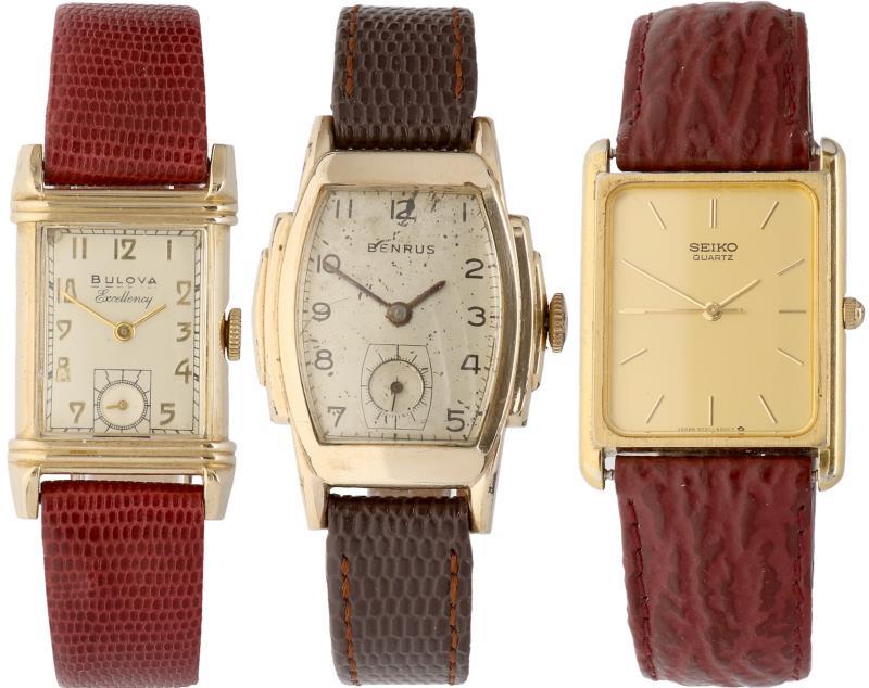 1 Bulova, 1 Benrus en 1 Seiko horloge - Herenhorloges - Handopwindbaar.