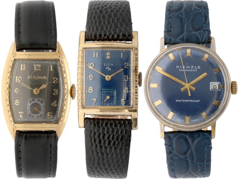 1 Bulova, 1 Kienzle Markant en 1 Elgin horloge - Herenhorloges - Handopwindbaar.