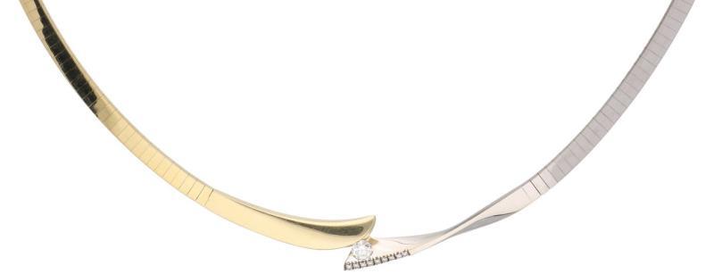 Diamonde spang collier bicolor goud, met ca. 0.215 ct. diamant - 14 kt.