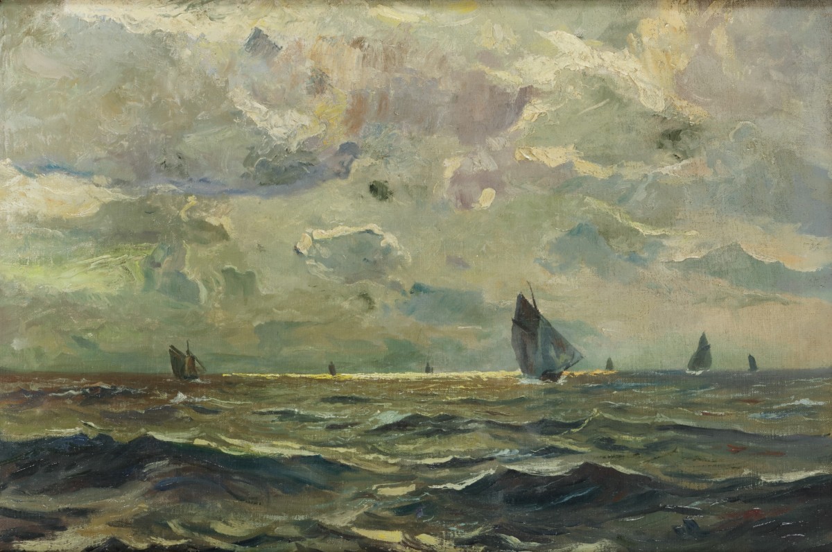 Belgische School, 20e eeuw. Schepen op zee.