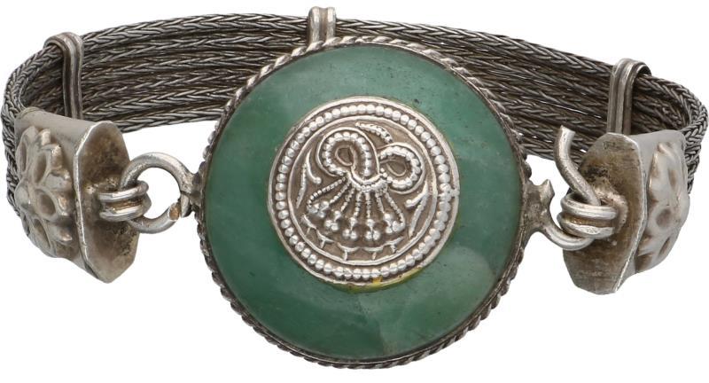 Etnische armband zilver, met jade - 835/1000.