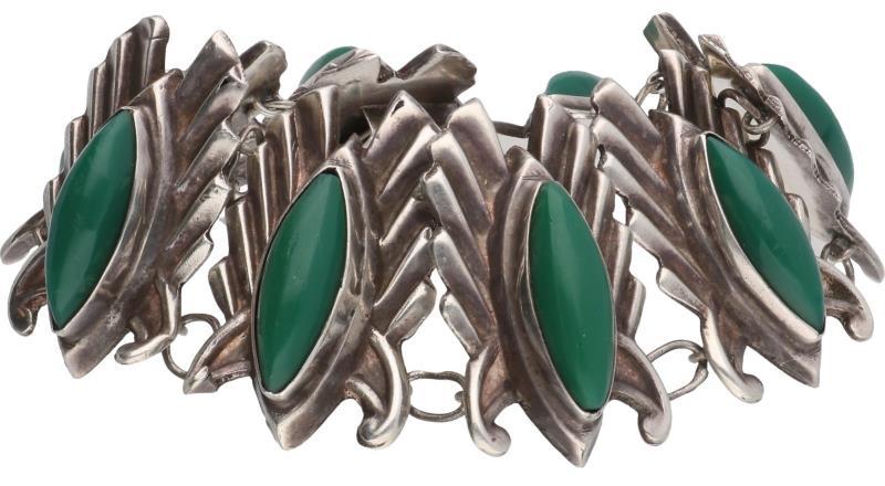 Armband zilver, met groene siersteen - 925/1000.